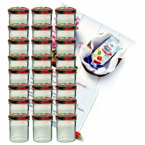 MamboCat Einmachglas 24er Set Sturzglas 350 ml Marmeladenglas Einmachglas Einweckglas To 82 Obst Deckel incl. Diamant-Zucker Gelierzauber Rezeptheft