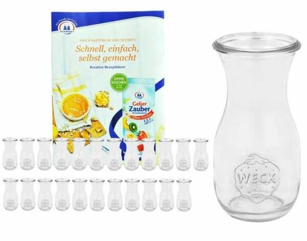 MamboCat Einmachglas 24er Set Weck Gläser 290ml Saftflasche inkl. Gelierzauber Rezeptheft von Diamantzucker