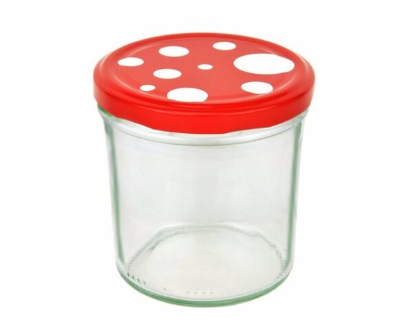 MamboCat Einmachglas 25er Set Sturzglas 350 ml To 82 Fliegenpilz Deckel rot weiß gepunktet incl. Diamant Gelierzauber Rezeptheft