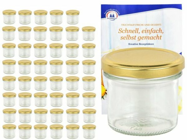 MamboCat Einmachglas 48er Set Sturzglas 125 ml To 66 goldener Deckel incl. Diamant Gelierzauber Rezeptheft