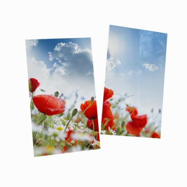 Wallario Herd-Abdeckplatte Mohnblumen unter blauem Himmel, ESG-Sicherheitsglas, (Glasplatte, 2 tlg., inkl. 5mm Noppen), verschiedene Größen
