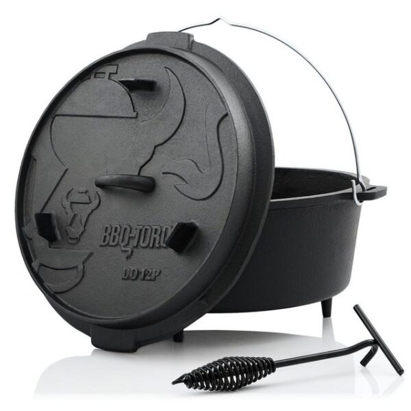 BBQ-Toro Grilltopf Dutch Oven DO12P, 13,6 L Premium Gusseisen Kochtopf, Gusstopf, Gusseisen (3-tlg)