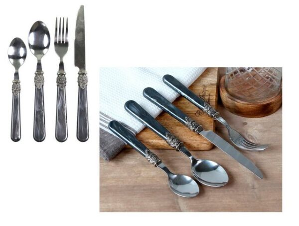 Chic Antique Besteck-Set Besteck Satz 4 teilig Grau mit Silber Verzierung Chic Antique Linas