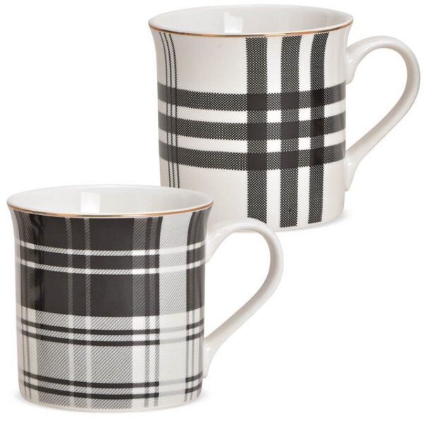 matches21 HOME & HOBBY Becher Kaffeetassen Karo schwarz weiß kariert Goldrand Porzellan 2er Set 9 cm, Porzellan