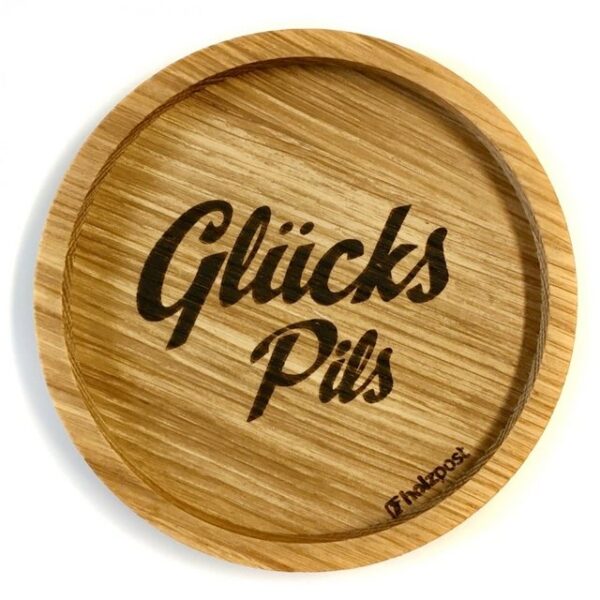 holzpost GmbH Glasuntersetzer Holzuntersetzer "Glücks Pils", Untersetzer aus massiver Eiche