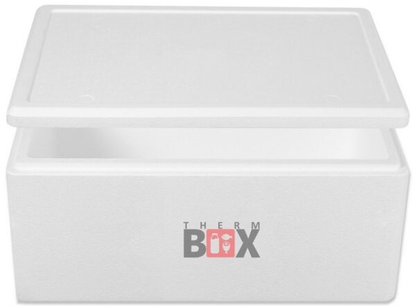 THERM-BOX Thermobehälter Styroporbox 38W Innen: 53x33x21cm Wand: 3cm 38 Liter, Styropor-Verdichtet, (1, 0-tlg., Box mit Deckel im Karton), Isolierbox Thermobox Kühlbox Warmhaltebox Wiederverwendbar