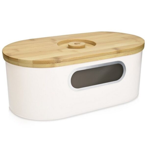 Navaris Schneidebrett Brotbox mit Holzdeckel - Brottopf Küche aus Bambus oval, Eisen, Brotbox mit Holzdeckel - Brottopf Küche aus Bambus oval